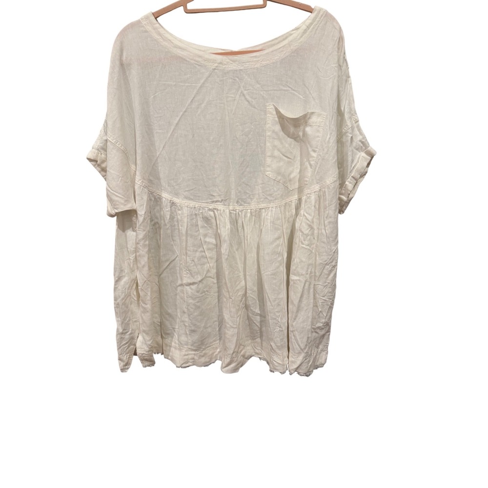 Free People Moon City Top White Linen Blend Oversized